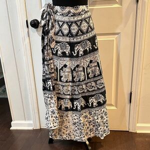 Black and White Elephant Print Wrap Skirt